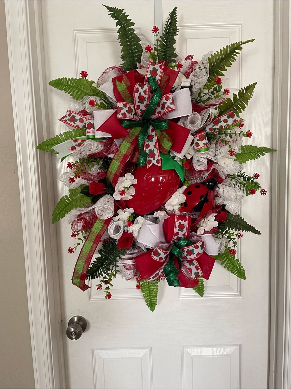 Festive Red Ladybug and Strawberry Door Wreath